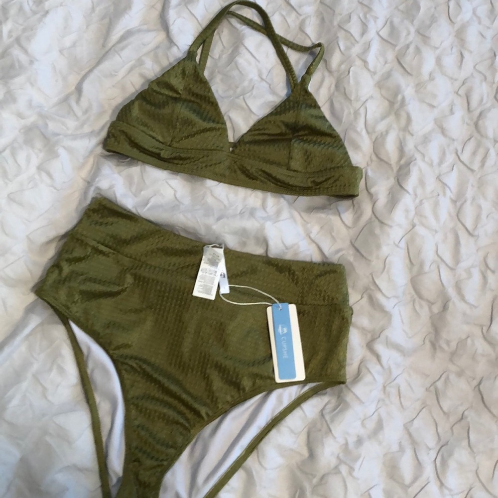 NWT high wasted textured green bikini